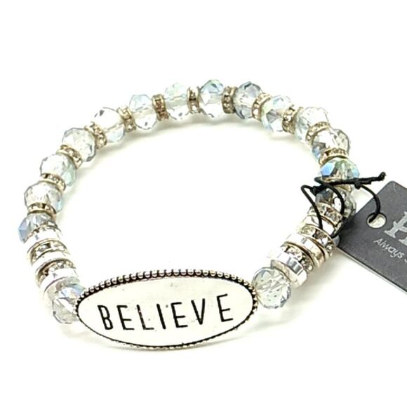 Howard's "Believe" Gray Bead Silver-tone Stretch Bracelet NWT - Picture 9 of 10